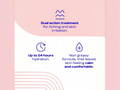 Product advertisement with text about a dual-action treatment for itching and skin irritation on a pink background.