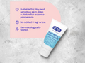 E45 hydrating moisturizer tube on a textured surface with product information text.