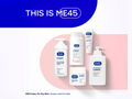 E45 skincare products on a pink and blue background with 'THIS IS ME45' text.