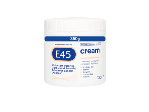 E45 cream jar on a white background