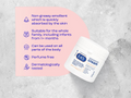 E45 cream jar with product features on a textured surface