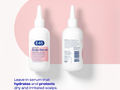 Two bottles of E45 leave-in scalp serum on a pink background