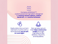 Product description card with text and icons on a pink background