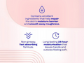Product description with text on a pink background