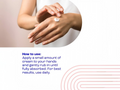 Person applying cream to hands with text on how to use it.