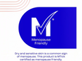 MTick logo on a blue background with text about menopause friendly product.