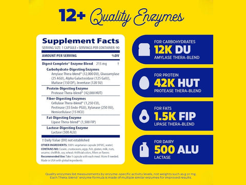 Enzymedica Digest Spectrum 90 Capsules supplement facts and ingredients label