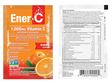 Ener-C Orange multivitamin drink mix front label 30 sachets with barcode