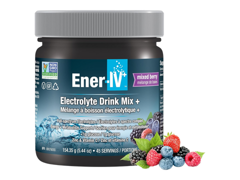 Ener-IV electrolyte drink mix powder mixed berry front pack 154.35g on white background