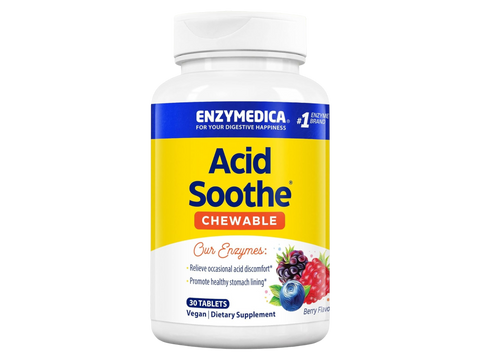Enzymedica Acid Soothe Chewable Berry 30 Tablets front view bottle packaging