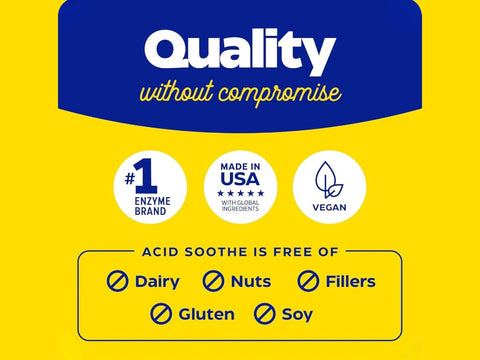 Enzymedica Acid Soothe Chewable Berry 30 Tablets quality badges vegan non GMO made without fillers