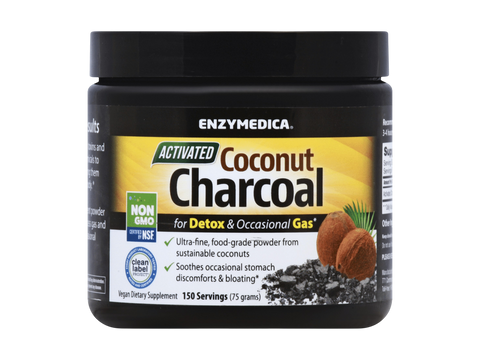 Enzymedica Activated Coconut Charcoal (150 serv) 75g front view jar packaging