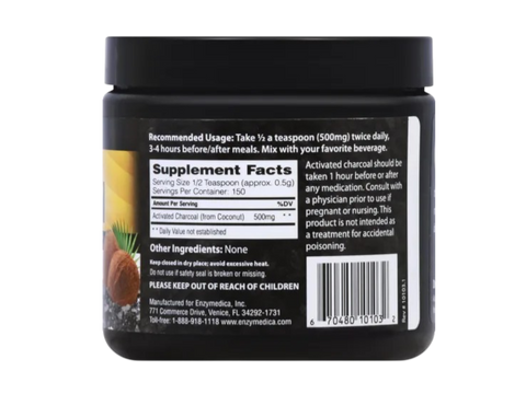 Enzymedica Activated Coconut Charcoal (150 serv) 75g supplement facts, ingredients label & barcode