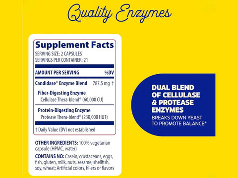 Enzymedica Candidase 42 Capsules supplement facts and ingredients label