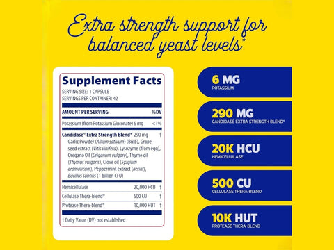 Enzymedica Candidase Extra Strength 42 capsules supplement facts and ingredients label
