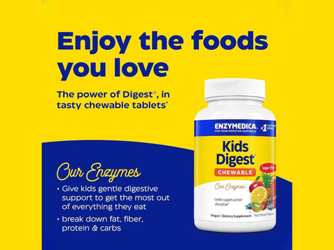 Enzymedica Kids Digest Chewable 90 tablets fruit punch flavour front view bottle packaging