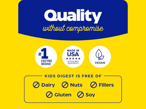Enzymedica Kids Digest Chewable 90 tablets quality badges vegan made in USA