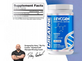 Evogen Creatine supplement bottle with a man in a black shirt on a white and blue background