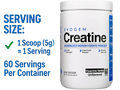Evogen Creatine supplement container with serving size information on a white background