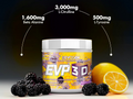 EVOXEN EVP3D supplement container with ingredients and dosages on a dark background