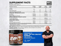 Supplement facts label for a product with a container and a person on a white background