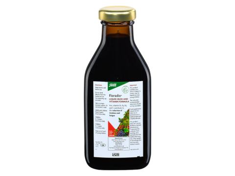 Floradix Liquid Iron & Vitamin Formula Vegetarian bottle angled product view
