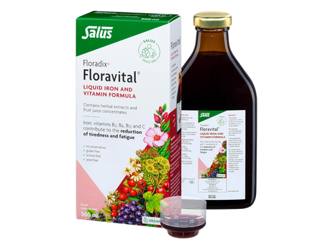 Floradix Floravital Liquid Iron & Vitamin Formula bottle & box front label packaging- 500ml