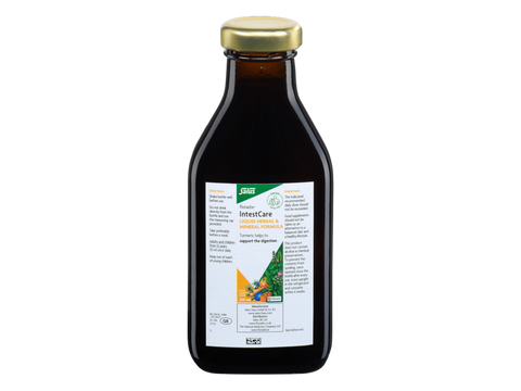 Floradix IntestCare Liquid Herbal & Mineral Formula 250ml bottle angled product view