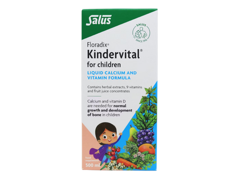Floradix Kindervital Liquid Supplement bottle & box front label packaging- 500ml
