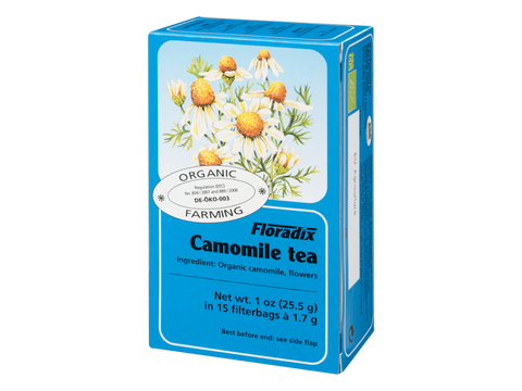 Floradix Organic Chamomile Herbal Tea 15 Teabags 1.7g each box angled product view