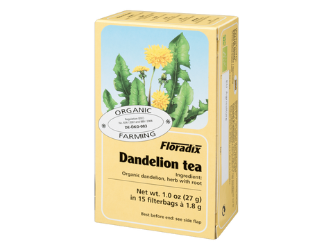 Floradix Organic Dandelion Herbal Tea 15 Teabags 1.8g each box angled product view