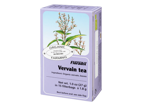 Floradix Organic Lemon Verbena Herbal Tea 15 Teabags 1.8g each box angled product view