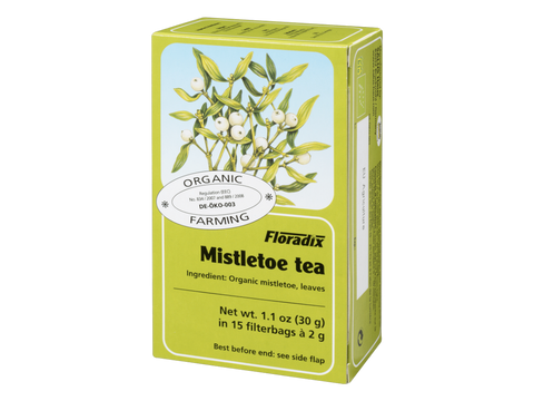 Floradix Organic Mistletoe Herbal Tea 15 Teabags 2g each box angled product view