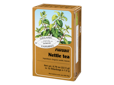 Floradix Organic Nettle Herbal Tea 15 Teabags 1.3g each box angled product view