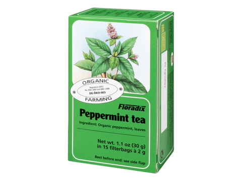 Floradix Organic Peppermint Herbal Tea 15 Teabags 2g each box angled product view