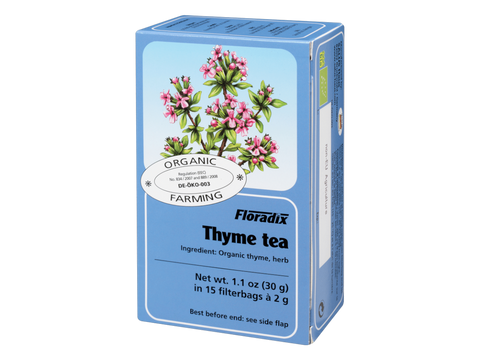 Floradix Organic Thyme Herbal Tea 15 Teabags 2g each box angled product view