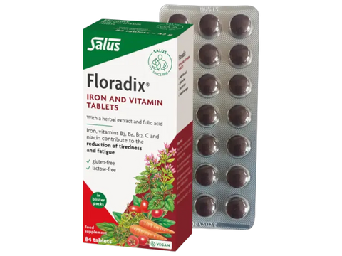 Floradix Vegan Formula Tablets 84 Count product box front label packaging