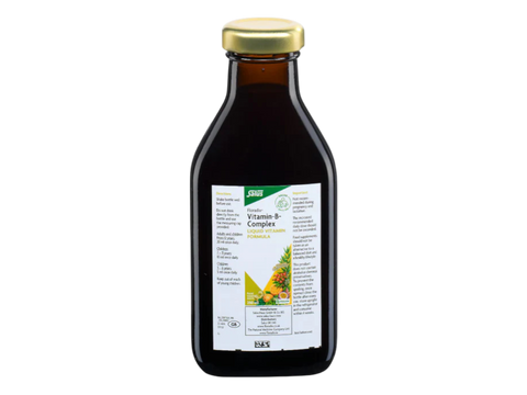 Floradix Vitamin B Complex Liquid Formula Vegetarian 250ml bottle angled product view