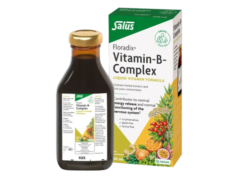 Floradix Vitamin B Complex Liquid Formula Vegetarian 250ml bottle & box front label packaging