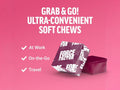 Force Factor Collagen Boosting Superfoods Tropical Fruit Soft Chews 60 Count close up of soft chew pieces next to bottle