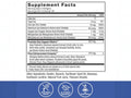 Supplement facts label with detailed nutritional information and ingredients on a blue background.