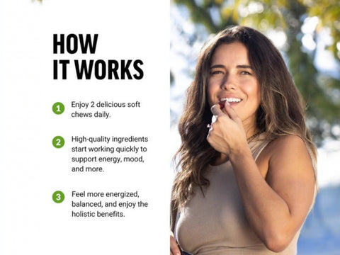 Force Factor Perfect Maca 60 Soft Chews how to use directions and ingredient highlights panel