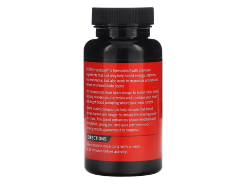 Force Factor SCORE! HARDCORE 60 Tablets side bottle packaging with key benefits detail