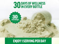 Force Factor Smarter Greens Daily Wellness Powder 288g serving suggestion scoop with powder and greenery imagery