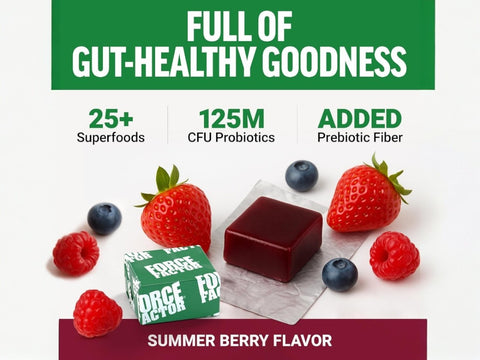 Force Factor Smarter Greens Superfood Soft Chews 60 Count additional detail shot of pouch and chew pieces