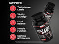 Force Factor Test X180 Men’s Vitality Support 120 Tablets angled bottle and label close up