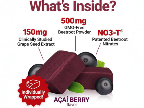 Force Factor Total Beets Blood Pressure Support Superfood Soft Chews 60 Count close up of soft chews and pouch front details