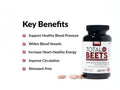 Total Beets supplement bottle with key benefits listed on a white background