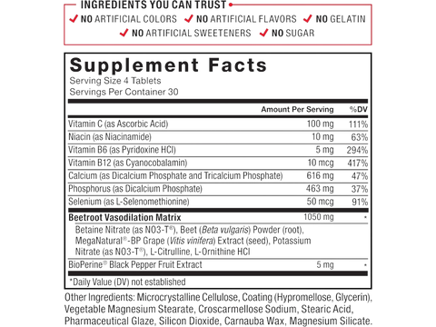 Supplement facts label with detailed nutritional information and ingredient list.