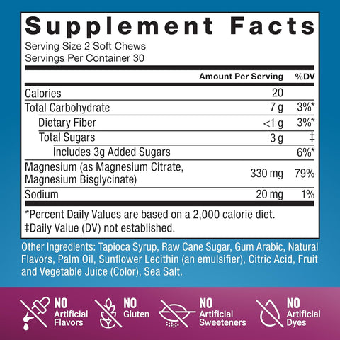 Force Factor Ultimate Magnesium Soft Chews – Mixed Berry (60 Count)